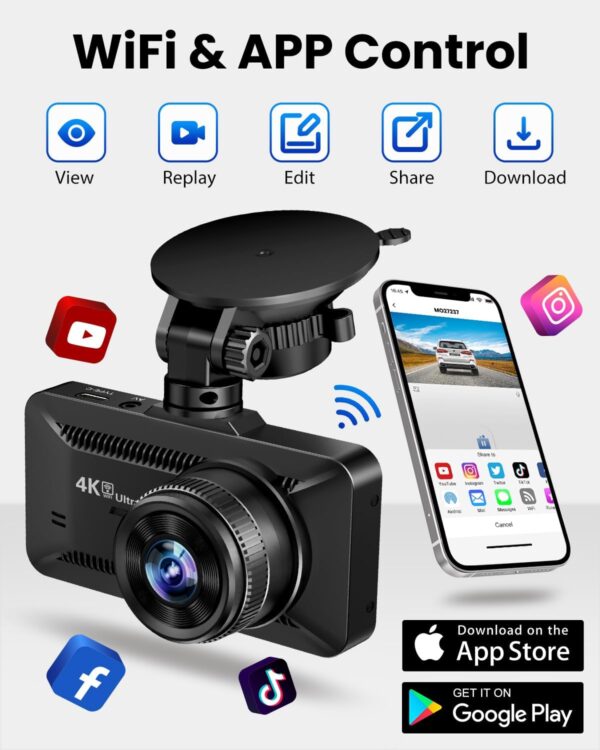 SUVCON 4K/1080P Dual Dash Cam w/ WiFi - Image 5