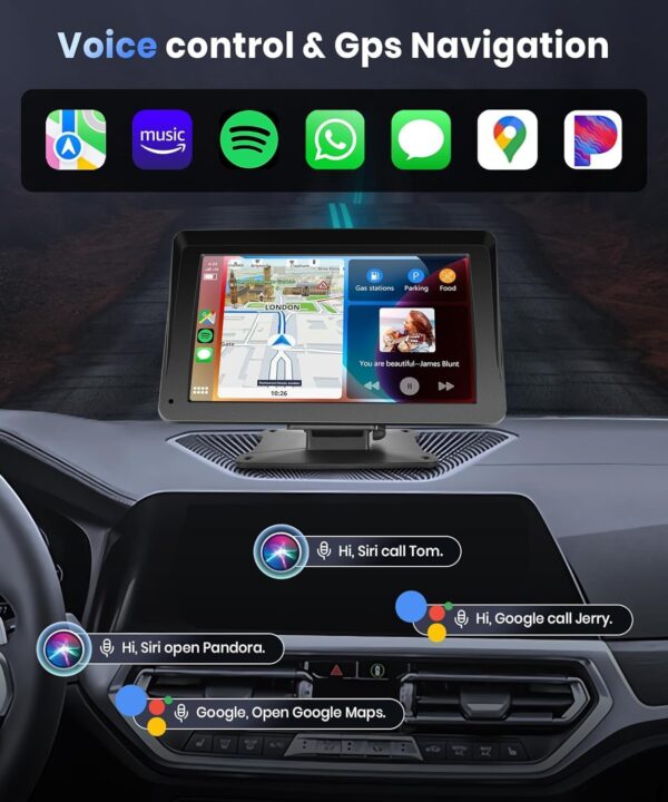 Podofo 7" Portable CarPlay/Android Auto Car Stereo - Image 4