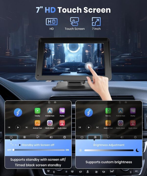 Podofo 7" Portable CarPlay/Android Auto Car Stereo - Image 2