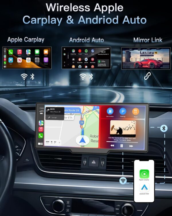 10.26" Portable CarPlay/Android Auto w/ Dash Cam - Image 2