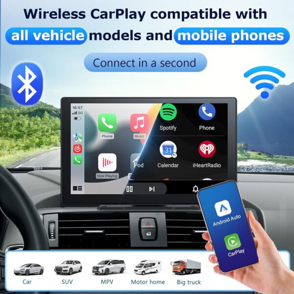 9" Wireless CarPlay/Android Auto Portable Screen - Image 5