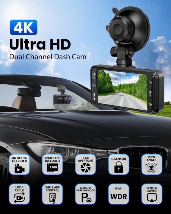 SUVCON 4K/1080P Dual Dash Cam w/ WiFi - Image 2