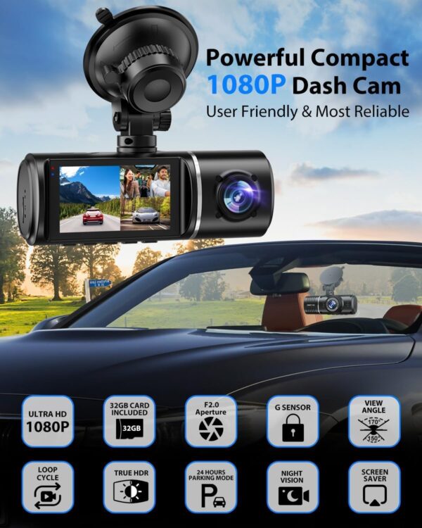 3 Channel Dash Cam 1080P Front, Inside, Rear Camera - Image 3