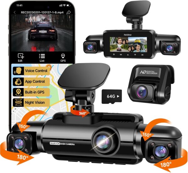 Neideso 360° 4CH Dash Cam: FHD 1080PWi-Fi/GPS