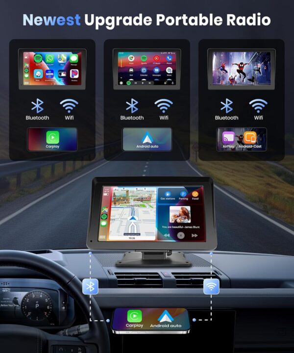 Podofo 7" Portable CarPlay/Android Auto Car Stereo - Image 3