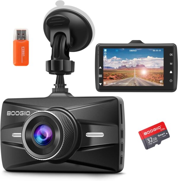 BOOGIIO 1080P Dash Cam w/ 32GB SD Card