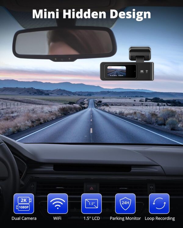 KINGSLIM 2K Dash Cam Front & Rear WiFi Dashcam - Image 2