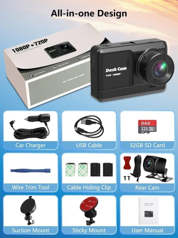 DKK Mini Dash Cam 1080P Front & Rear w/ 32GB SD - Image 7